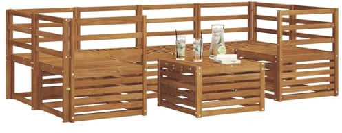 vidaXL Sofagarnituren 7 pcs Natur Massivholz Akazie, Garten-Sofa-Eckgarnitur, strapazierfähiges Lounge-Möbel, modernes Patio-Set für chilliges Terrassenleben