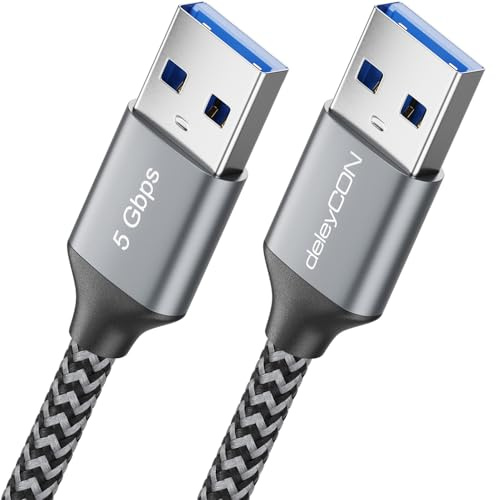 deleyCON 1,5m USB 3.0 Kabel SuperSpeed 5Gbps 2x USB-A Nylon | Aluminium Stecker, Datenkabel für Laptop, HDD, Drucker, Modems, Festplatten, Kameras usw.