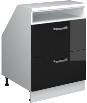 Vicco Küchenschrank für Dachschrägen R-Line, Schwarz Hochglanz, 60 cm mit 2 Schubladen, Schrankkorpus 60 cm Tiefe, zur freien Kombination innerhalb modularer Küchensysteme