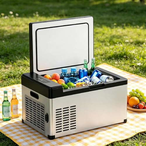 Sushangmao Frigorifero da Campeggio 18,6 L, Frigorifero Portatile per Auto con Congelatore, Frigo Auto 12V/24V con Compressore DC, da 10°C a -18°C, Controllo LED, Senza Ghiaccio, per Camping 15L