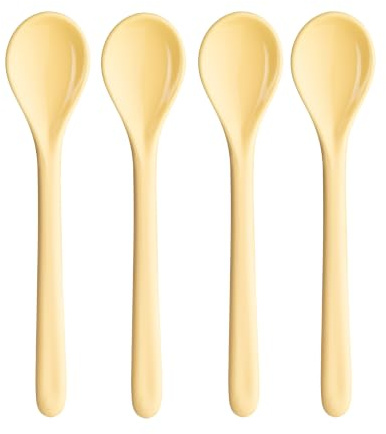 Koziol NORA SPOON S & L Löffel 4er-Set | farbsortiert | Kaffeelöffel, Frühstückslöffel, Dessertlöffel | biozirkulärer Kunststoff, wiederverwendbar, bruchsicher, spülmaschinengeeignet (sweet yellow, S)