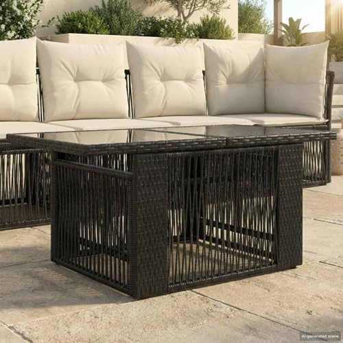 sephironlbb Table de Jardin relevable Noire pour terrasse extérieur Balcon Patio avec Plateau en Verre Extensible et Cadre en Acier Robuste idéal pour Repas, apéritifs ou Pique-Nique