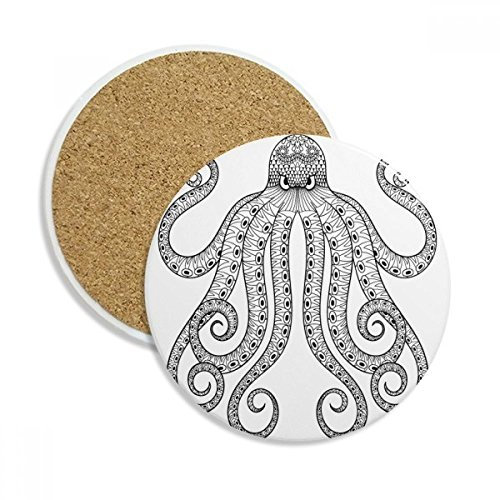 DIYthinker Malen Octopus acht Schwarze Keramik-Untersetzer-Schalen-Becher-Halter Absorbent Stein für Getränke 2ST Geschenk Mehrfarbig