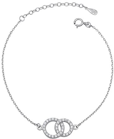 Damen-Armband Doppelring 925 Sterling Silber 31 Zirkonia 16-19 cm lang Armkette Silberarmband Ring