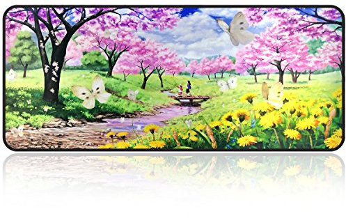 Qisan Large Gaming Mouse Pad Extended Size Mousepad for Computer Desktop PC Laptop 31.5x11.8x0.15 Keyboard Pad Desk Pad with Anti-Slip Rubber Base | Large Desk Mat for Keyboard and Mouse-Sakura
