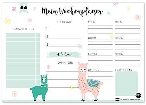 TYSK Design Schreibtischunterlage Lama 2er Pack (Design wählbar) Tischunterlage aus Papier zum Abreißen DIN A3 to Do Liste Notizblock Wochenplaner