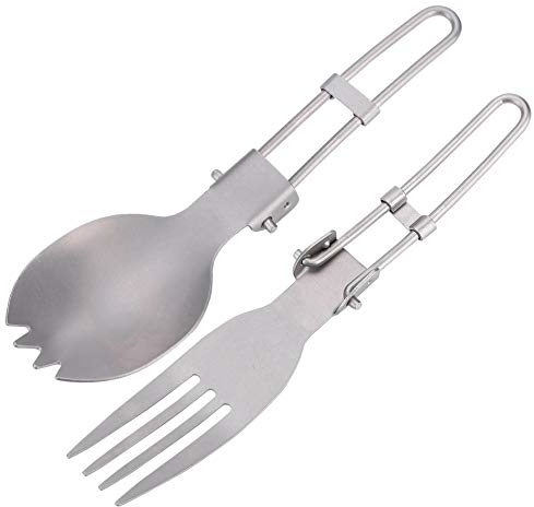 Alomejor Tenedor Plegable Cuchara Plegable portátil Cuchara de Titanio Tenedor Plegable Senderismo Utensilios de Camping Vajilla(Fork + Spoon)