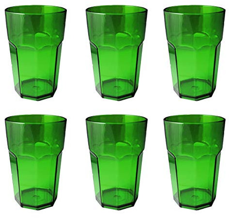 Omada Design Ensemble de 6 verres à boissons de 42,5 cl, en verre ou à long drink, en plastique de 12,5 cm de hauteur, incassables, de forme octogonale empilables et allant au lave-vaisselle,vert