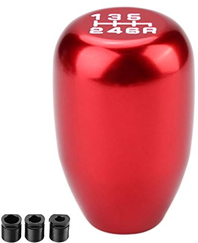 Universal 6 Speed Manual Gear Shift Knob - Metal Shifter Head with Adapters (Red, Blue, Silver, Black)