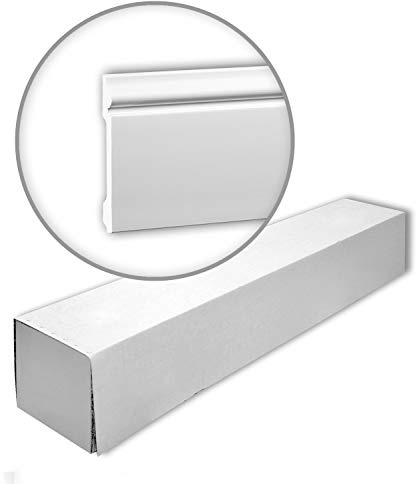 Profhome Battiscopa 653108-box 200 cm x 1,4 cm x 12,1 cm Polistirene estruso (XPS) classica liscia con canali passacavi primerizzato 12 cornici / 24 m