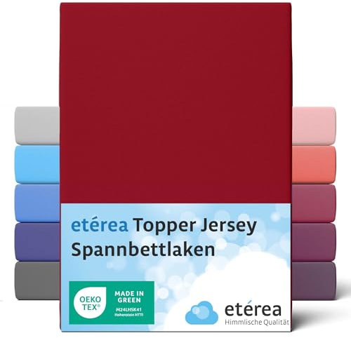 etérea Jersey Topper Spannbettlaken 180x200-200x200 cm Kirsche für 5-10 cm Steghöhe 100% Baumwolle - Oekotex Spannbetttuch Matratzen Bett Bezug - Bettlaken 180x200cm - 200x200cm Rot