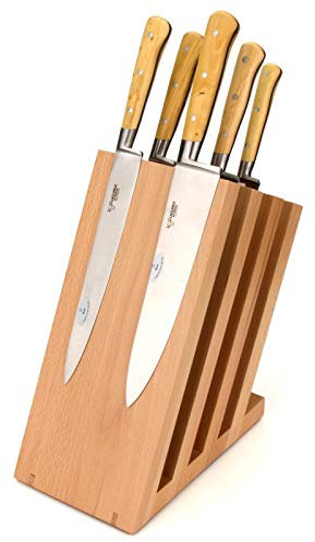 Laguiole en Aubrac Küchenmesser Set Frankreich 5-teilig - Griff Buchsbaum + Messerblock magnetisch Artelegno Venezia 42 Buche