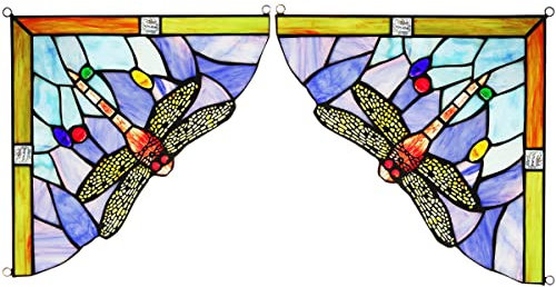 Capulina 1 Pair Dragonfly Stained Glass Panels Door Window Corner Tiffany Glass Material Handicrafts Hangings for Home Decor