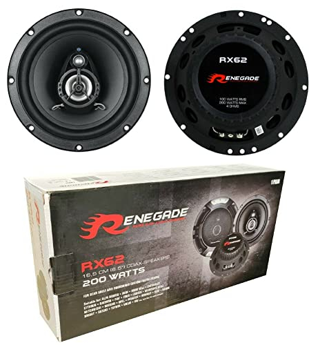 2 Altavoces RENEGADE RX62 coaxial de 2 vías 6,5 16,50 cm 165 mm diametro 100 vatios rms 200 vatios MAX impedancia 4 ohmios 90 db spl Negro Coche, por par