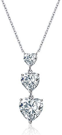 E Jewellery Kette Silber 925 Damen Herz, Silberkette mit Herzanhänger Ketten mit Anhänger Damen 3 Herzen Halskette für Frauen