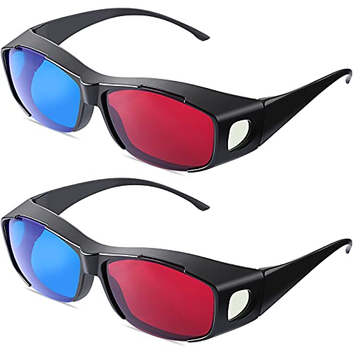 BBTO 2 Stück 3D-Film-Spielbrillen in Rot und Blau, 3D-Brille für Filme, Spiele, leichtes einfaches Design (schwarz)