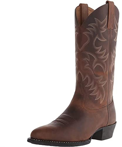 SWZEC Stivali da Cowboy da Uomo Ricamo a Punta Stivali Western Autunno Inverno Stivali a metà Polpaccio Vintage di Grandi Dimensioni Marrone 48