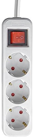 Regleta 3 Enchufes Schuko 3m Blanco con Interruptor 7hSevenOn