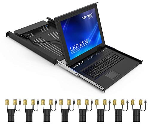 MT-VIKI 1U 17 Zoll LCD KVM Konsole 8 Port KVM VGA Switch Rackmount mit Integrierte Konsole für 1HE 600-800mm Schrank Touchpad Tastetur Schublade Hotkey OSD mit 4x1.5m+4x1.8m Kabeln 1280x1024