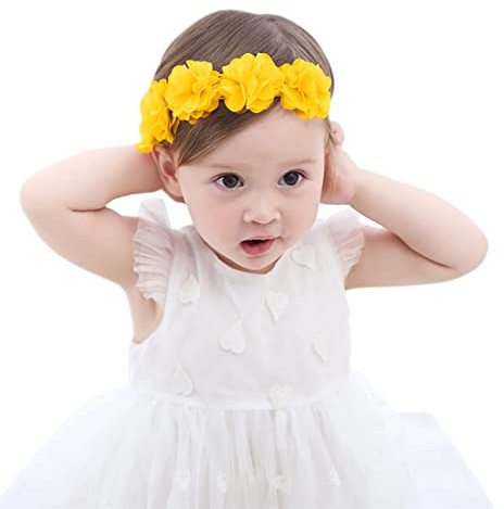 Fmeida Baby Girls Headband Newborn Infant Hair Accessories Flower Crown - Yellow
