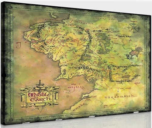 Pavaieics Kunstdruck auf Leinwand, Motiv: Herr der Ringe im Vintage-Stil, Karte von Mittelerde, Retro, Mittelerde, Poster, Herr der Ringe, Bild, Wanddekoration, Zuhause, Schlafzimmer, Wohnzimmer,