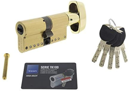 Tesa Assa Abloy MK1B3535L Cilindro de Alta Seguridad TK100 Doble Embrague Latonado 35 x 35 mm Llave - Botón