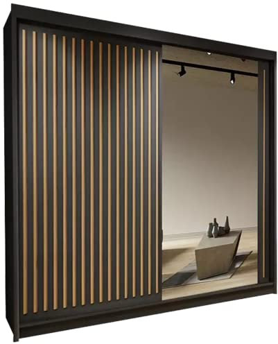 SLIDING WARDROBE 4U Burg Modern Free Standing Stylish Sliding Mirror Door Wardrobe and 3 Sizes (Black, 203cm)