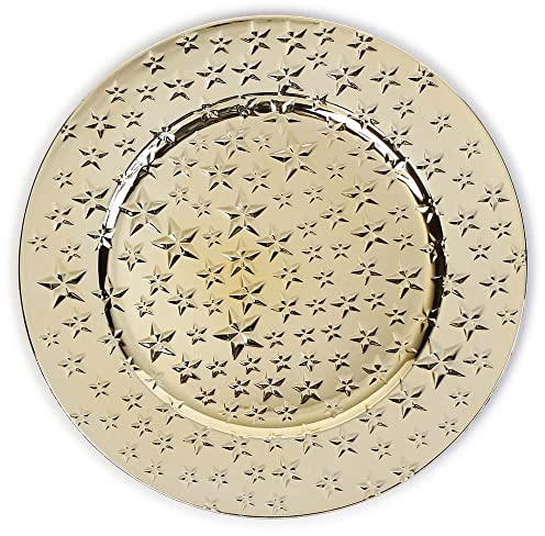 MAGIC Dekoteller aus Kunststoff 33cm | Dekoplatte Weihnachtsdeko rund | Dekoschale für Weihnachten Adventskranz-Schale (Sterne gold)