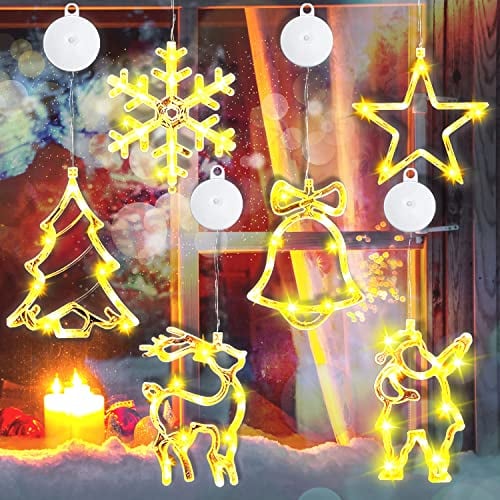 MEISHANG 6PCS LED Saugnapf Weihnachten Lichter,Weihnachtsbeleuchtung Fenster Kinder,Fensterbeleuchtung Feihnachten Batterie,LED Fensterlicht,Vorhang Licht Batteriebetrieben (Weiss/1)