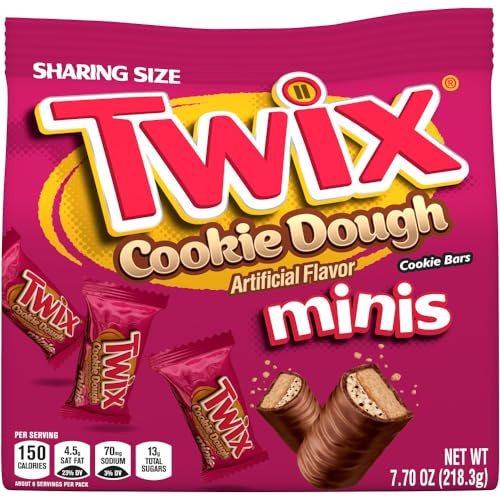 TWIX Minis Cookie Dough Milk Chocolate Bars, Sharing Size Chocolate Candy Bars, 7.7 oz Bags (Pack of 8)