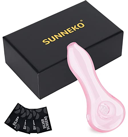 SUNNEKO Glass Pipe, 7 Holes Pipe Bowl Thick and Heat Insulated, Purely Handmade, Heat-Resistant, Odorless, Small and Portable, Beautifully Packaged Gift, Pink, 11 cm