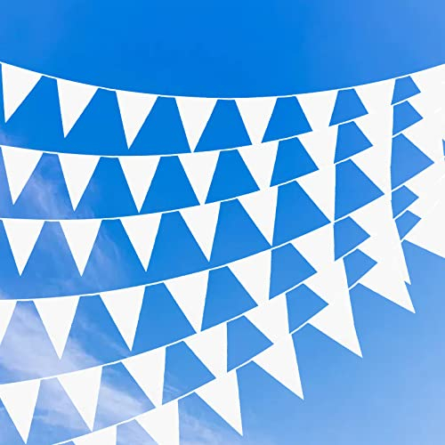 KERANEET 12m Wimpelkette Outdoor Weiss Wetterfest Wimpelkette Wimpelkette Stoff Weiß 50PCS Farbenfroh Wimpeln Wimpelkette Stoff für Hochzeit Party Weihnachten Geburtstagsfeier