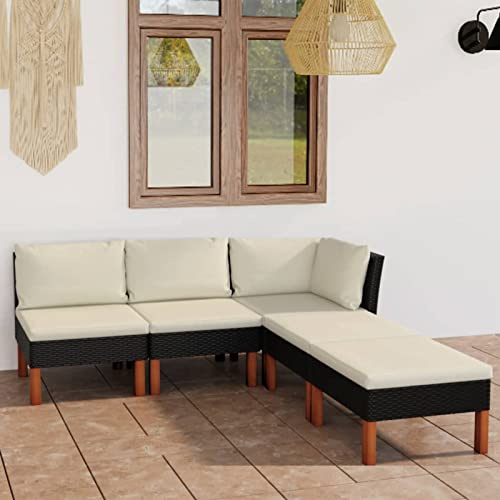 Keketa Gartensofa 5-TLG. Gartensofa mit Kissen Gartenmöbel-Set Terrassenmöbel Ecksofa Balkonmöbel Lounge Sofa Sitzgarnitur Gartenset für Garten Terrasse Balkon Schwarz Poly Rattan