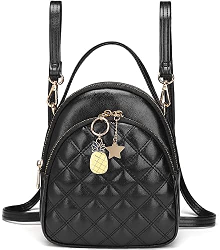 VX VONXURY Rucksack Damen Klein, Mini Rucksack Elegant, Pu Leder 2 in 1 Reiserucksack mit Abnehmbarem Riemen für Reisen Arbeit Freizeit Schule (Schwarz)