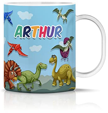 iCaseDesigner Personalised Childrens Mug - Unbreakable Lightweight Polymer - Add Your Own Name - Dinosaurs