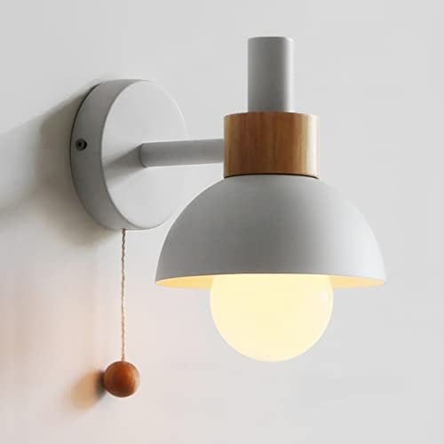 Chrasy Applique murale moderne avec base E27 - Applique murale rétro en métal avec interrupteur à cordon - Blanc - Pour chambre à coucher, salon, loft, porche, couloir