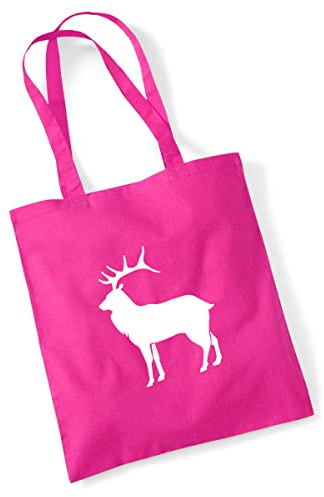 Huuraa Jutebeutel Hirsch Silhouette Tasche Baumwolle 10 Liter Größe Fuchsia mit Motiv für alle Tierfreunde Geschenk Idee für Freunde und Familie