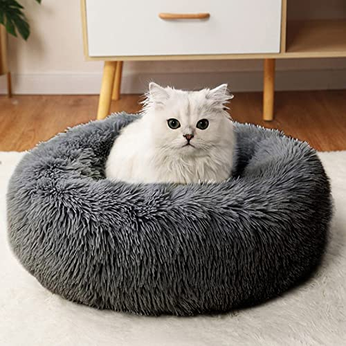 CALIYO Hundebett Mittelgroße Hunde, Katzenbett Flauschig, Katzenkissen Hundekissen Waschbar, Trocknergeeignetes Katzen Bett, Hundebetten Rund Katzenkörbchen Durchmesser 70 cm(Dunkelgrau)