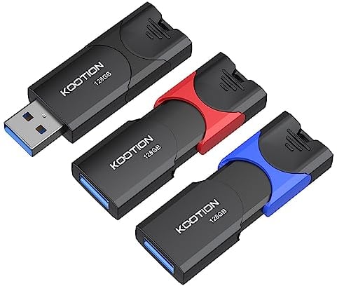 Clé USB 3.0 128 Go Lot de 3, KOOTION Cle USB 128Go 3.0 Pousser Tirer Clef USB 3.0 Flash Drive Stockage Unique Mémoire Stick (Couleur Mixte:Noir Rouge Bleu)