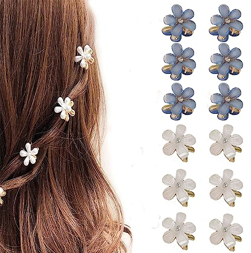 BigCheer 12PCS fermagli per capelli con diamanti, motivo floreale, per donne e ragazze, graziosi accessori per capelli, ideali per foto, vita quotidiana, feste e matrimoni, bianco e blu