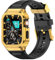 Deczone Correa de reloj de silicona con carcasa de acero inoxidable compatible con Apple Watch Series 7 8 (45 mm), correas resistentes para iWatch funda protectora para hombres (dorado)