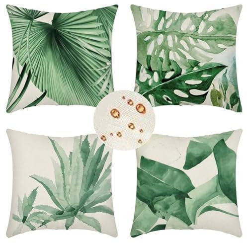 Outdoor Wetterfest Kissenbezug 65x65 cm 4er Set Grün Kissenbezüge Anlage Outdoor Kissen Wasserdicht Leinen Quadrat Sofakissen Dekokissen für Garten Terrasse Bank Stuhl Outdoor Heimdekoration Geschenke