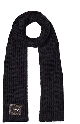 Liu Jo Gestrickter Stola Schal mit gesticktem Patch 2F3006 M0300 schwarz, Schwarz , Einheitsgröße