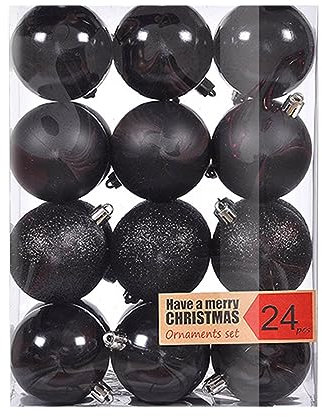 24 Stück kleine Mini Weihnachtskugeln Kunststoff Set, 3cm Weihnachtskugel Christbaumkugeln mit Schlüsselband, Weihnachtskugeln für Weihnachtsbaum, Hochzeit, Partys, DIY Dekoration, Schwarz