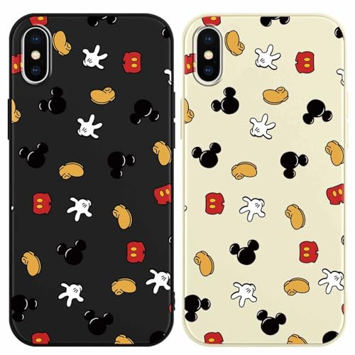 2 Pack Cute Cartoon Phone Case for iPhone X/XS Case 5.8,Girly Kawaii Anime Print Pattern Phone Cover for Girls Kids Boys,Aesthetic Soft TPU Shockproof Protective Funda for iPhone X Black Beige