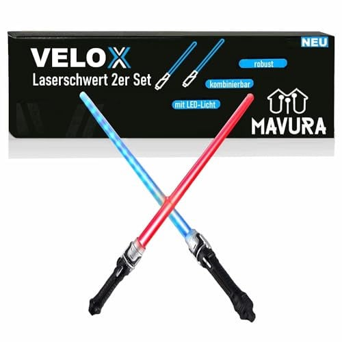 Velox Laserschwert Set Kinder Lightsaber 2 Farben, - Erweiterbar zum Doppelschwert [2er Set]