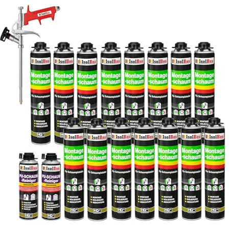 Isolbau Kit de mousse de construction - Comprend 15 x mousse de montage B2 1K avec un excellent son et une isolation thermique (750 ml chacun), 2 nettoyants pour mousse polyuréthane (500 ml) et 1