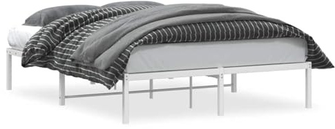 vidaXL Bettgestell, Bettrahmen mit Lattenrost, Bett Gästebett mit Stauraum, Metallbett Doppelbett Schlafzimmerbett, Weiß 135x190cm Metall