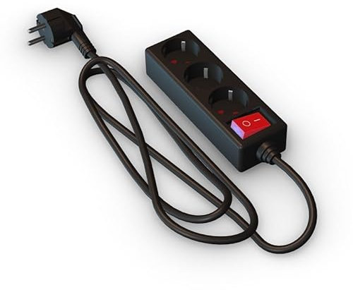 Base de Enchufe Triple con Interruptor 16A, eficiencia energética, Color Negro, Ideal para Uso doméstico y oficinas.