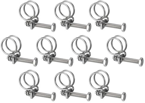 sourcing map 10Pcs Double Wire Hose Clamp, 21-25mm Adjustable Stainless Steel Wire Hose Clips with M8 Bolt for Dust Collection Hose, Pump Hose Pipe